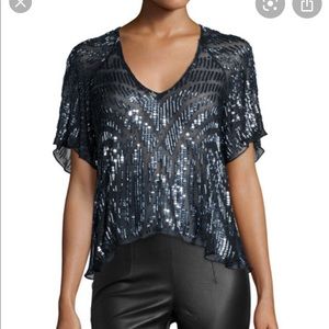 Parker Lucas beaded gunmetal blouse XS
